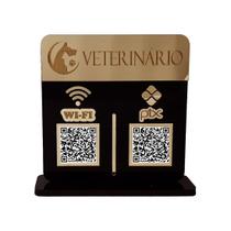 Placa Display Logo e 2 Qr Code Pix e Wifi em Acrílico Dourado e Preto Placa Display Logo e 2 Qr Code Pix e Wifi em Acrílico Dourado e Preto
