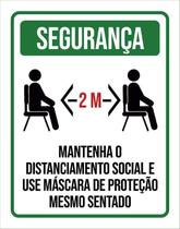 Placa Distanciamento Social Use Máscara Sentado 27X35