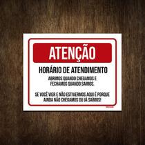 Placa Divertida Atenção Horário De Funcionamento 36X46