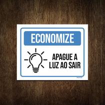 Placa Economize Apague A Luz Ao Sair 27X35