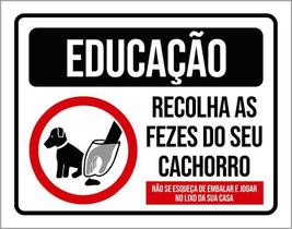 Placa Educação Recolha As Fezes Do Seu Cachorro 27X35