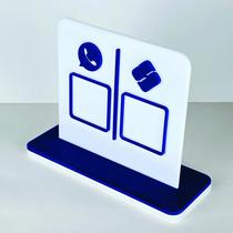 Placa em acrilico com 2 qr code para pix cor branco e azul escuro