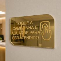 Placa Em Acrílico Espelhado Toque A Campainha Moderno Luxo