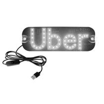 PLACA EM LED COM ESCRITA UBER COM TOMADA USB E VENTOSA PARA VIDRO (Led Branco) - LKU