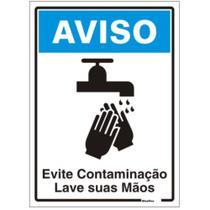 Placa em PS 15x20cm AVISO Evite Contaminação Lave Suas Mãos Ref. 220BT