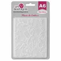 Placa Emboss Relevo Galhos com Pássaros A6 Art&montagem Placa Emboss Relevo Galhos com Pássaros A6 Art&montagem