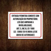 Placa Entrada Somente Autorização Proprietário 18x23cm 5un Placa Entrada Somente Autorização Proprietário 18x23cm 5un