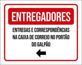 Placa Entregadores Galpão Seta Esquerda 27X35