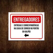 Placa Entregadores Galpão Seta Esquerda 27X35