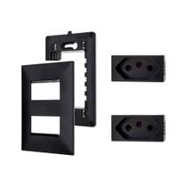 Placa Espelho 4x2 2Mod Preto +2Mod Tomada 10A 20A Pial Plus+