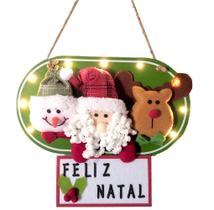 Placa feliz natal c/ papai noel/boneco/rena + 9 leds a pilha