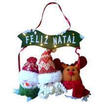 Placa Feliz Natal com Leds Bonecos Natalinos 33x26cm Saldão