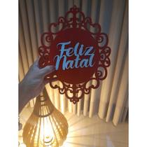 Placa Feliz Natal Modelo Arabesco Decoração em MDF