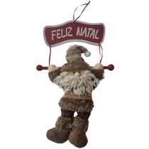 Placa Feliz Natal Papai Noel Marrom - 30cm x 45cm