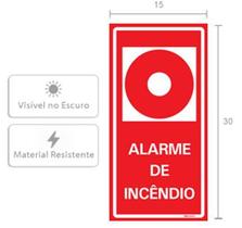 Placa Fotoluminescente Alarme de Incêndio” - Sinalização de Emergência 30 x 15 Decore