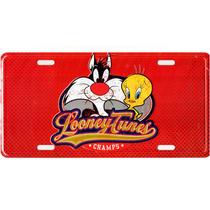 Placa Frajola e Piu-Piu - Looney Tunes em Metal com Relevo
