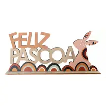 Placa Grande Retangular Para Decoração Feliz Pascoa Marrom