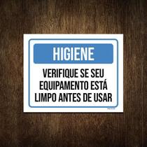 Placa Higiene Verifique Equipamento Está Limpo 27X35 Placa Higiene Verifique Equipamento Está Limpo 27X35