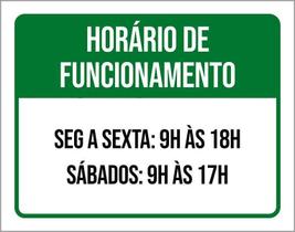 Placa Horario Funcionamento Segunda Sexta Sábado 9 27X35