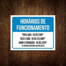 Placa Horários De Funcionamento Terça Quinta 18x23cm 3un