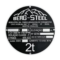 Placa Identificacao Para Talha BSEN 2Ton 15174062 BERG STEEL