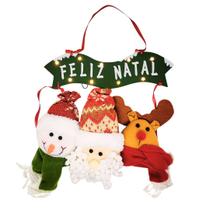 Placa Iluminada LED Feliz Natal Trio Pelúcia Papai Noel, Boneco de Neve e Rena 25cm - Master Christmas