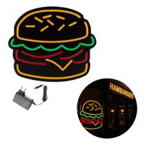 Placa Led Retro Luminária Vintage Hamburguer Painel De Neon FRG0427 Frigopro