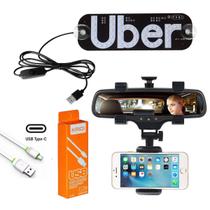 Placa led uber + suporte celular automotivo + cabo tipo c - S/M