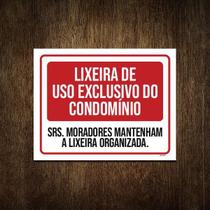 Placa Lixeira Uso Exclusivo Condomínio Organizada 18X23