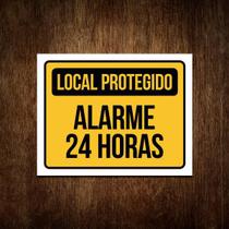 Placa Local Protegido Alarme 24 Horas - De Sinalização 27X35