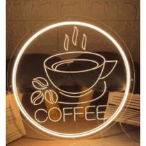Placa luminosa em led café, cofee 30cm - ideal para cantinho do cafe com fonte