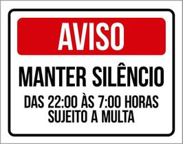 Placa Mantenha Silêncio Após As 22 Horas Sujeito Multa 27X35