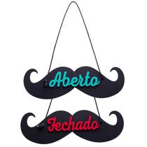 Placa MDF Aberto Fechado Para Barbearia Modelo Bigode