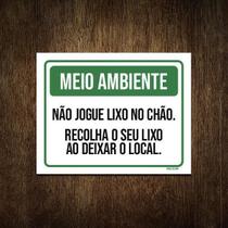Placa Meio Ambiente Não Jogue Lixo No Chão 27X35