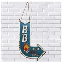 Placa Metal Decorativa BBQ Hot Churrasco Alto Relevo 38x26cm