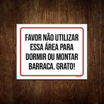 Placa Não Utilizar Área Dormir Montar Barraca 18x23cm 10un
