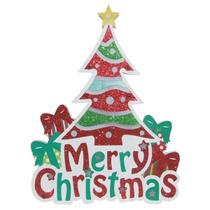 Placa Natalina Merry Christimans Arvore Com Luz Grande 37cm Placa Natalina Merry Christimans Arvore Com Luz Grande 37cm