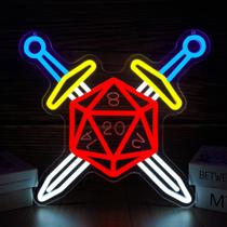 Placa Neon Dados e Espadas para Decoração de RPG e Sala de Jogos 33 x 30 cm Placa Neon Dados e Espadas para Decoração de RPG e Sala de Jogos 33 x 30 cm