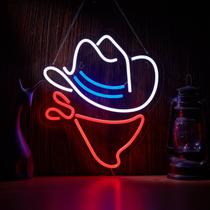 Placa Neon Roouneon Chapéu de Cowboy LED 38x33 cm USB