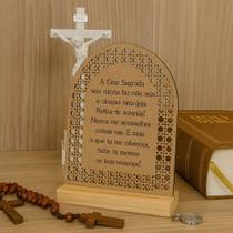 Placa Oração Poderosa de São Bento em Madeira Pinus Gravação e Detalhes em Palha a Laser