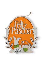 Placa Oval Laranja Feliz Páscoa 25x23cm