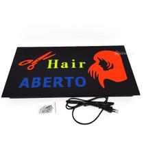 Placa Painel Letreiro Luminoso Potente Hair Aberto Bivolt DS3476I - PDE