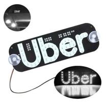 Placa Painel Luminoso Led branca12v Uber 2 Ventosas Com Cabo USB letreiro Motorista de Aplicativo - Rio 2016