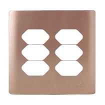 Placa Para 6 Tomadas Com Suporte 4X4 - Novara Ouro Rose Placa Para 6 Tomadas Com Suporte 4X4 - Novara Ouro Rose