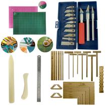 Placa para Corte de Tecido Papel 30x45 Kit Cartonagem Encadernação Esquadros Gabaritos WireO Estilete de Precisão Régua 30cm Dobradeira Vincador