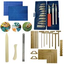 Placa para Corte de Tecido Papel 30x45 Kit Cartonagem Encadernação Esquadros Gabaritos WireO Estilete de Precisão Régua 30cm Dobradeira Vincador