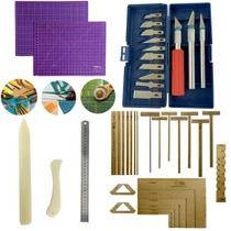 Placa para Corte de Tecido Papel 30x45 Kit Cartonagem Encadernação Esquadros Gabaritos WireO Estilete de Precisão Régua 30cm Dobradeira Vincador