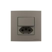 Placa para Móveis 80x80 com Interruptor Paralelo 10A e Tomada 2P+T 20A MarGirius Sleek Colors Argila