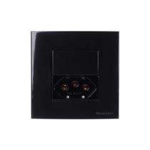 Placa Para Móveis 80x80 Com Interruptor Paralelo 10a E Tomada 2p+t 20a Margirius Sleek Preto Ebony