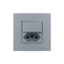 Placa Para Móveis 80x80 Com Interruptor Simples 10a E Tomada 2p+t 20a Margirius Sleek Colors Cinza Cinza